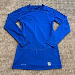 Nike Pro Combat Compression Dri-Fit Long Sleeve Shirt Mens L Blue Fitted Workout